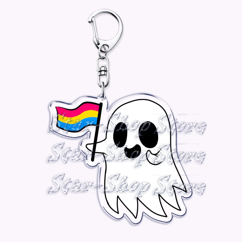 Cute Lgbt Halloween Keychain for Accessories Bag Gay Pride Lgbtq Spooky Ghost Lesbian Keyring Jewelry Rainbow Fans Friends Gifts Quick Pick Grocers