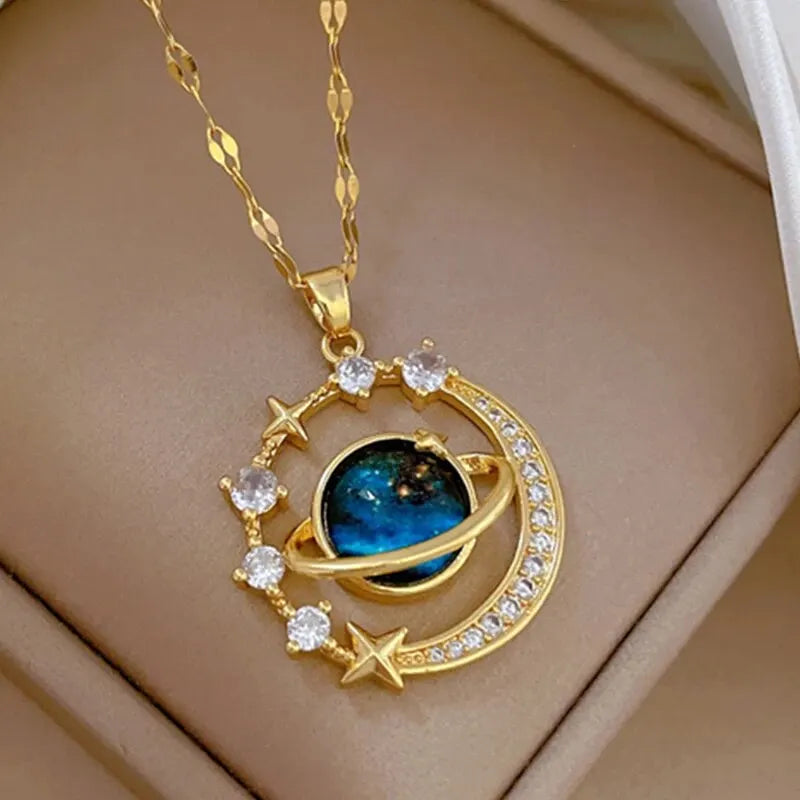 Light Luxury Titanium Steel Star Series Necklace for Women Gold Color Planet Moon Astronaut Pendant Necklaces Jewelry Gifts Quick Pick Grocers