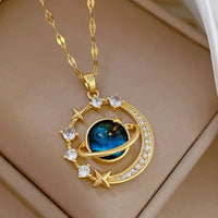 Light Luxury Titanium Steel Star Series Necklace for Women Gold Color Planet Moon Astronaut Pendant Necklaces Jewelry Gifts Quick Pick Grocers