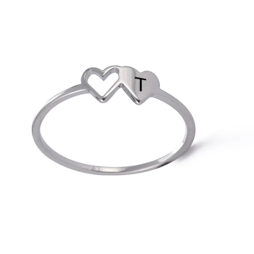 COOLTIME Initial Letter Ring for Women Stainless Steel A-Z Alphabet Double Heart Rings Simple Wedding Cheap Gift For Lover Quick Pick Grocers