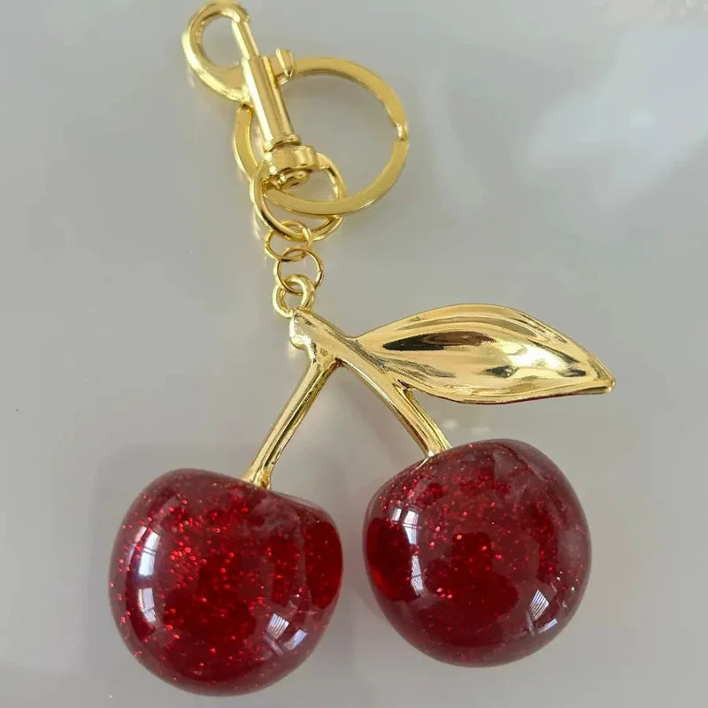 Trendy Red Cherry Pendant Keychain for Women Cute Bag Decorations Multifunctional Jewelry Car Key Accessories Charm Keyring Gift Quick Pick Grocers