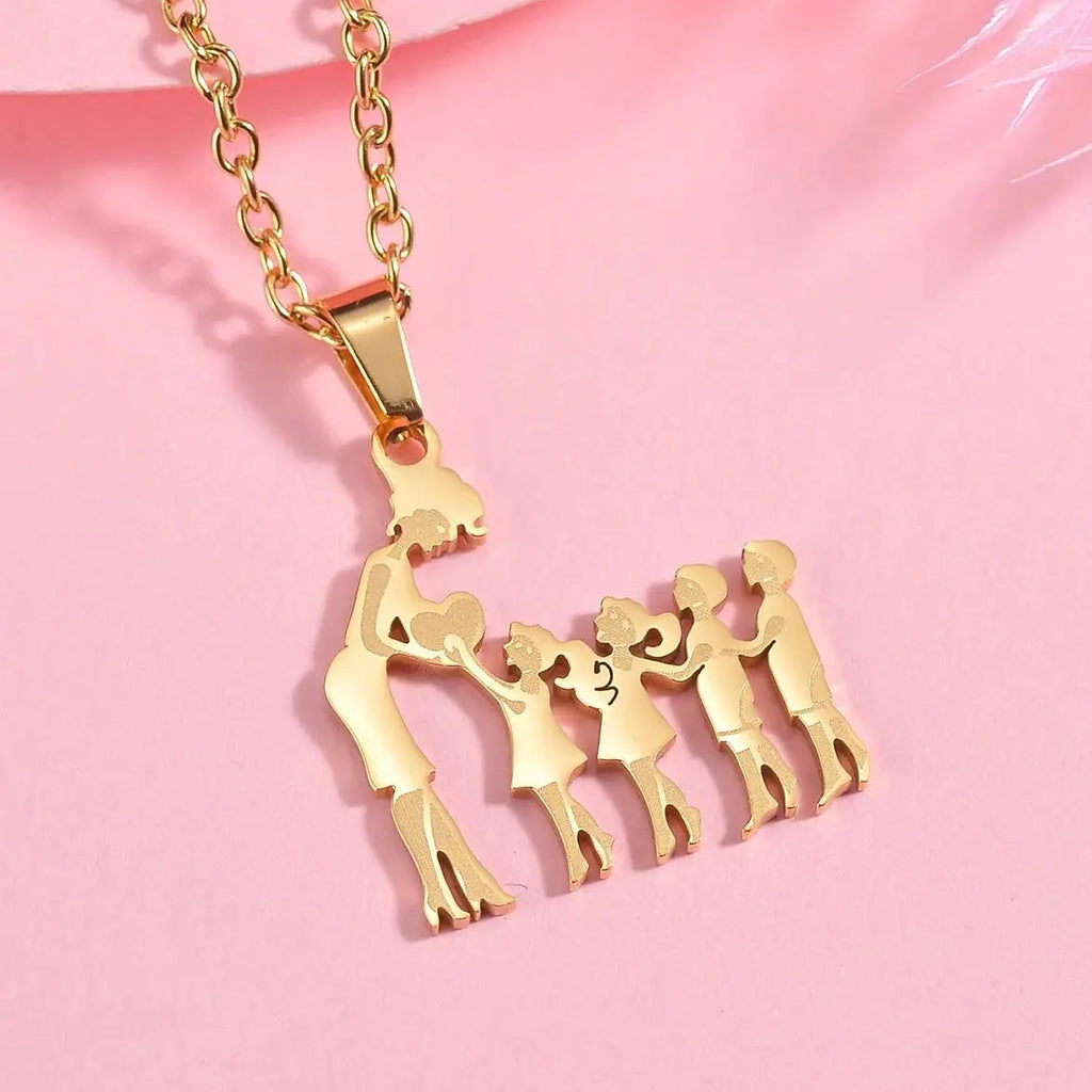 Girls Boy Children Stainless Steel Family Necklaces Mama Pendants Necklace Birthday Gifts For Women Jewelry Mother's Day Jewelry Quick Pick Grocers