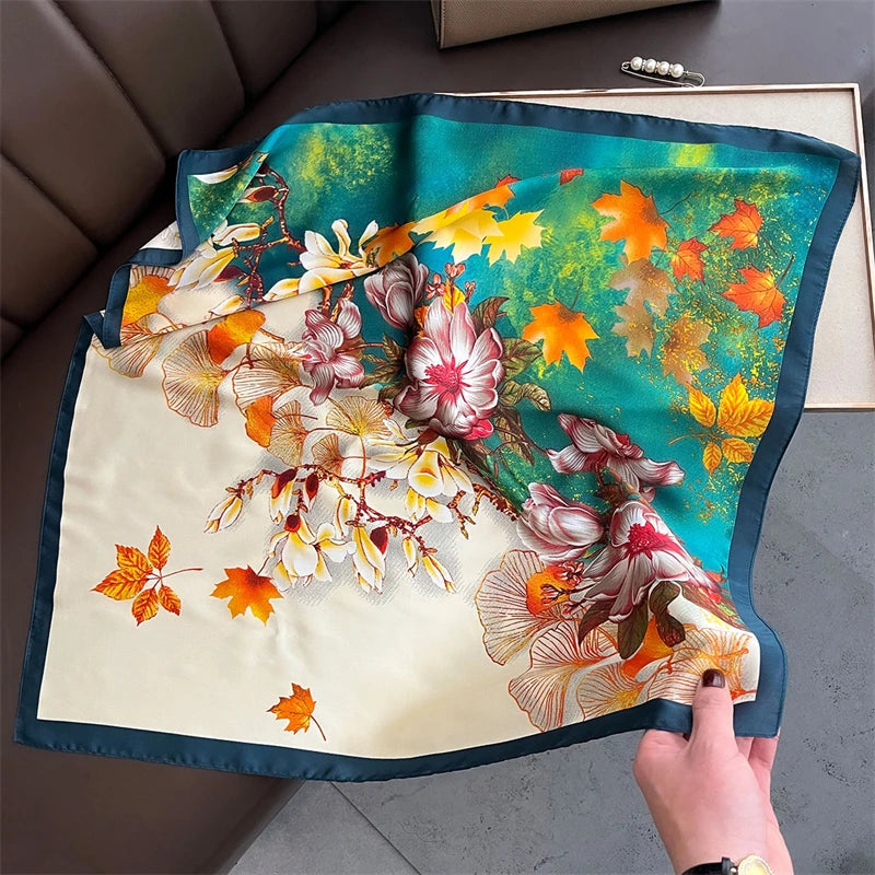 2025 Silk Shawl Print Headscarf Cat Hair Wrap Neckerchief Female Satin Square Scarf For Women Headband Foulard Hijab Bandana Quick Pick Grocers