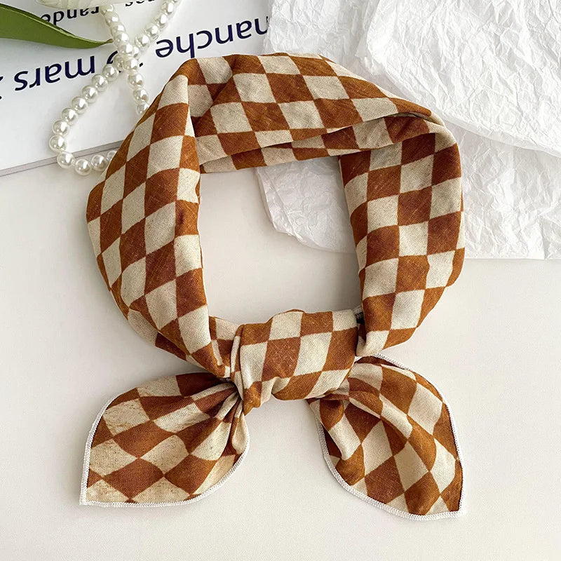 55cm Laies Headband Cotton Linen Square Scarf Women Korean College Girls Fashion Spring Autumn New Style Elegant Neck Scarves Quick Pick Grocers
