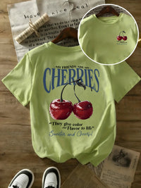 Summer Sweeter Cherries Prints T-Shirts Womens Cotton Oversized T Shirts Basic O-Neck Short Sleeve Tops Casual Woman Clothes Quick Pick Grocers