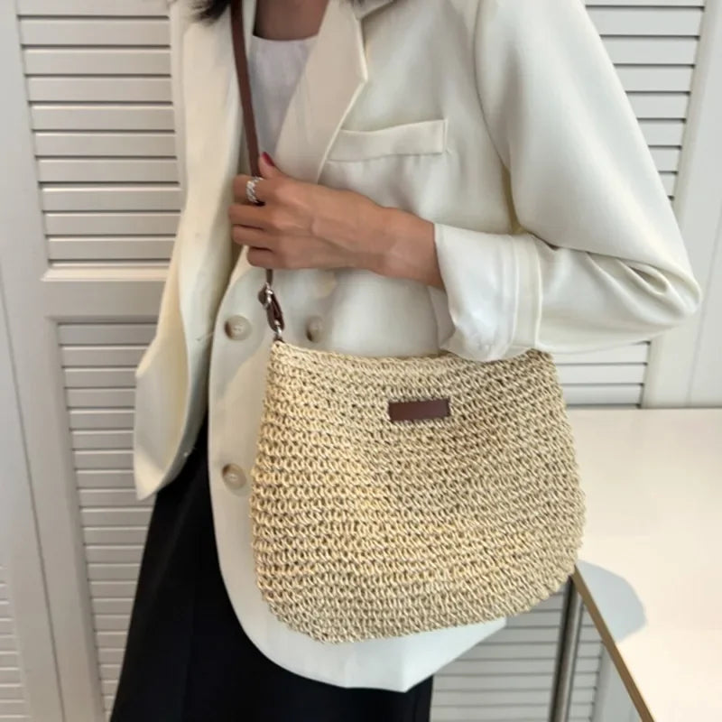 Ladies Fashion Summer Straw Crossbody Bag Women Beach Holiday Shopping Woven Shoulder Handbag Messenger Purses For Women Bags Quick Pick Grocers