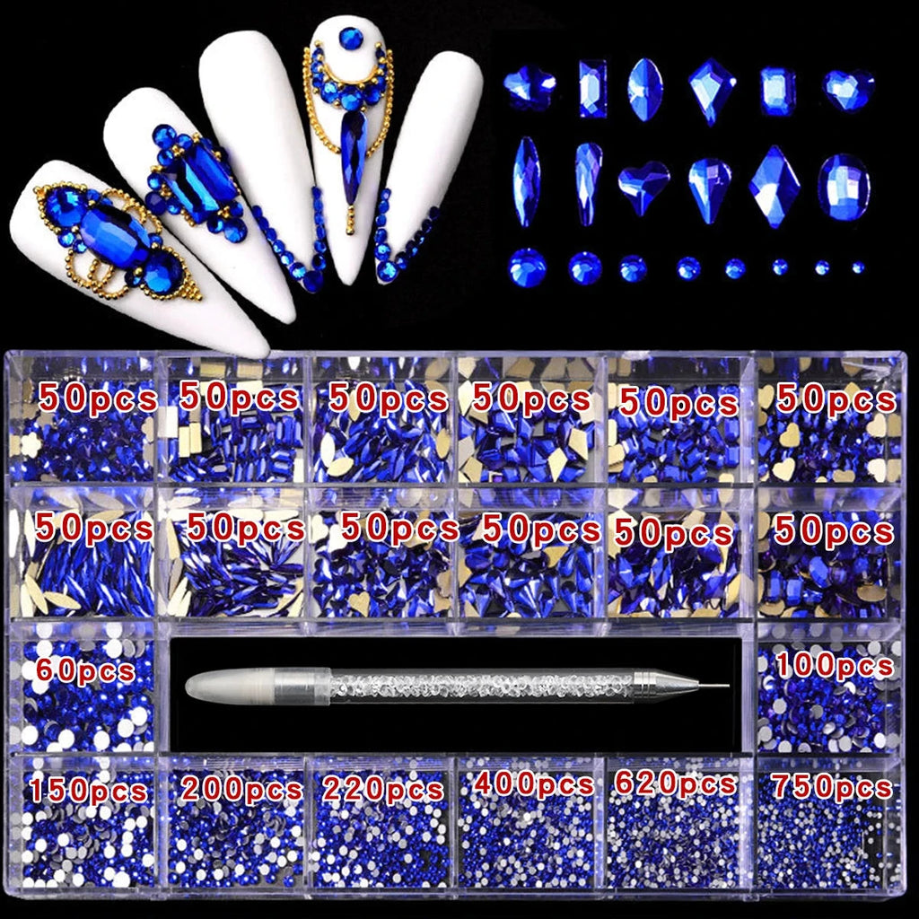 21 grid nail art diamond flat bottom glass diamond multi-style special-shaped diamond shiny nail rhinestone DIY nail art jewelry Econic Blanks