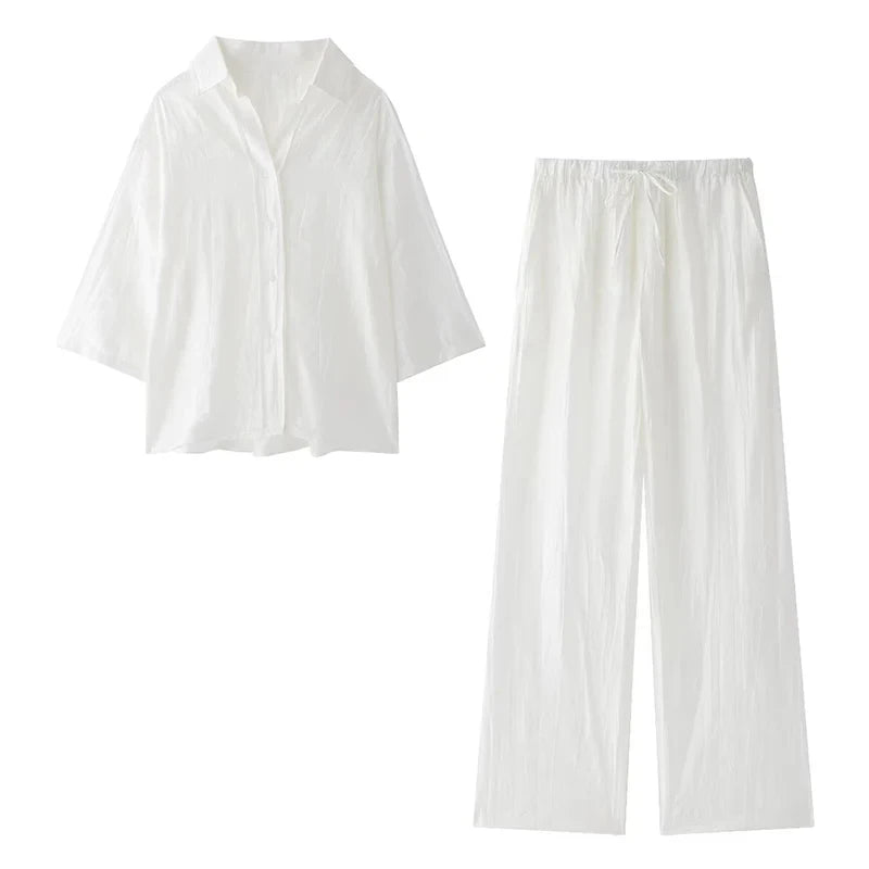 Women's Set 2024 New Fashion Spring Jacquard Loose Ladies Shirt Summer Women Pants Casual Chic Print Set for Women Quick Pick Grocers