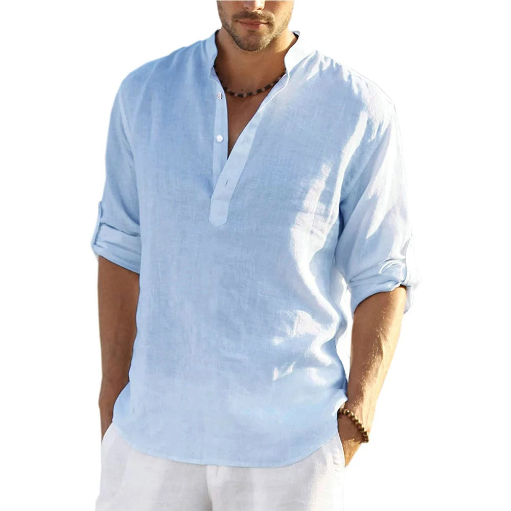 New Men's Casual Blouse Cotton Linen Shirt Loose Tops Long Sleeve Tee Shirt Spring Autumn Casual Handsome Men's Shirts Quick Pick Grocers