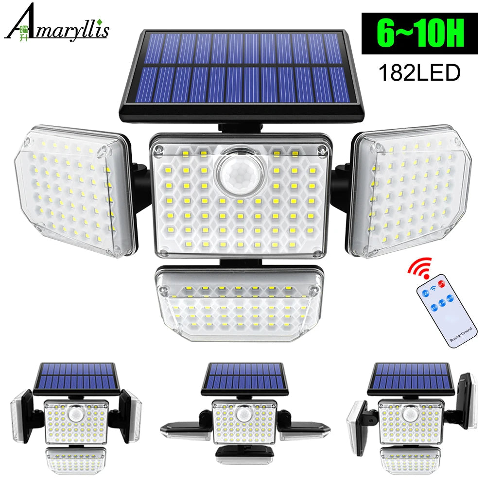 Solar Outdoor Light 182/112 LED Solar Security Flood Lighting with 3 Modes Adjustable Lighting Head for Garage Garden Yard Econic Blanks