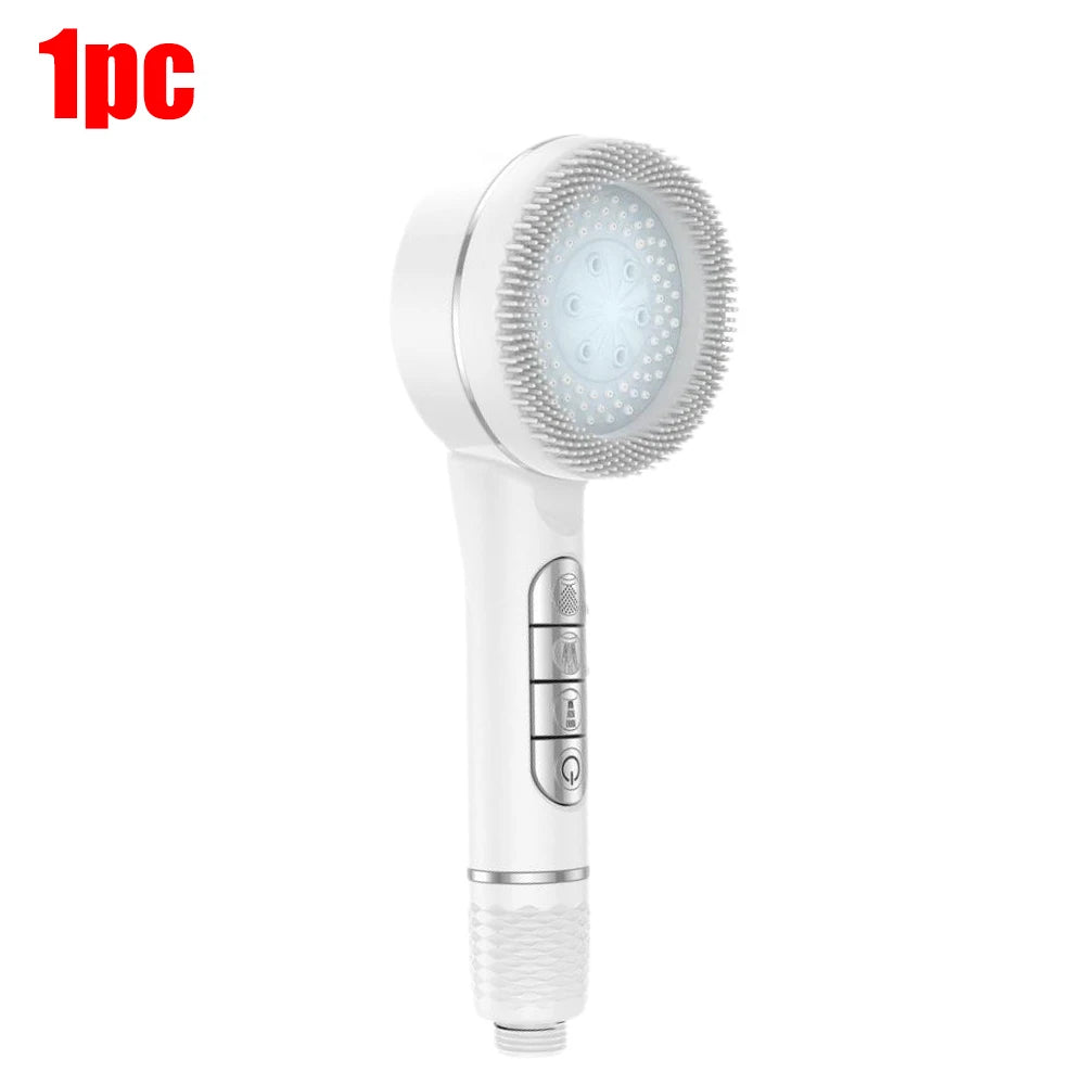 4 Modes Self-cleaning Shower Head with Silicone Brush One-Key Stop Water Massage High Pressure ABS Showerhead with Filter Quick Pick Grocers