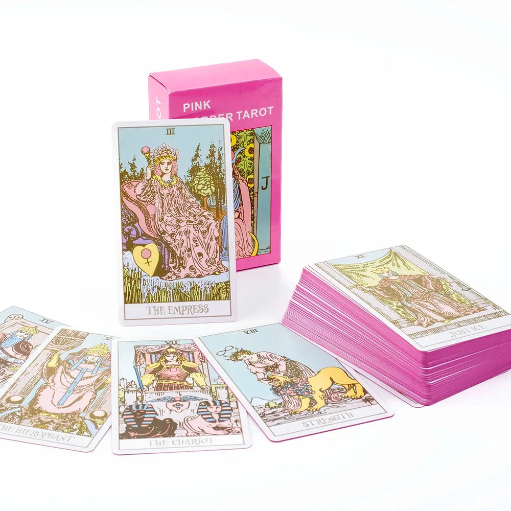 Pink Border Tarot Card Deck with Guidebook 78Pcs English Version Family Gathering Divination Deck Board Game Cards 10.3*6cm Econic Blanks