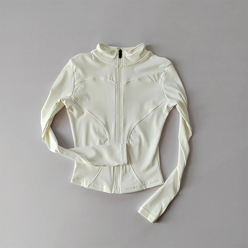 Outdoor Sports Long Sleeved Women Slim Yoga Clothes Quick Dry Zipper Cardigan Stand Up Collar Jacket Running Fitness Jacket Top Quick Pick Grocers