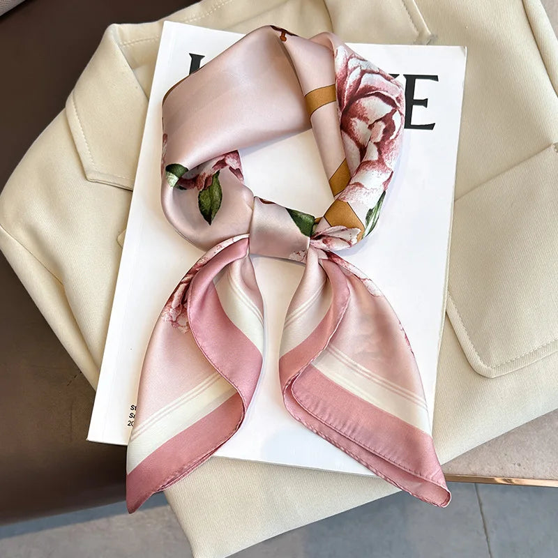 2025 New Fashion 70X70cmPrinted Women's Scarf Pashmina Silk Scarf Square Shawl Decorative Headband Neck Luxury Design Bandana Quick Pick Grocers