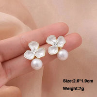 Pure White Women's Dangle Earrings Blooming Flower Acrylic Enamel Butterfly Imitation Pearl Heart Hanging Earrings Elegant brinc Econic Blanks