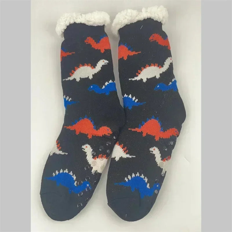 Christmas Gift Slipper Socks Women Thermal Winter Warm Plush Non slip Grip Sleeping Floor Short Sock Fuzzy Fluffy Female Cartoon Quick Pick Grocers