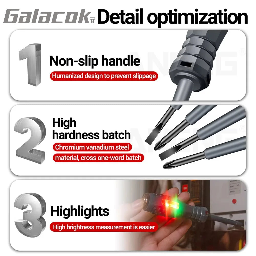 Multifunctional Electrician Test Screwdriver AC Non-contact Induction Test Pen Voltage Tester 70-600V Red Green Induction Lights Quick Pick Grocers