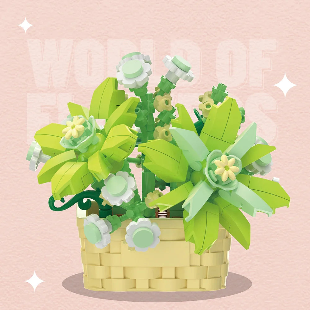 DIY Potted Plant Building Blocks Set - Rose Sunflower Succulents Bonsai Tree Romantic Garden Kids Model Bricks Toy Kit Econic Blanks