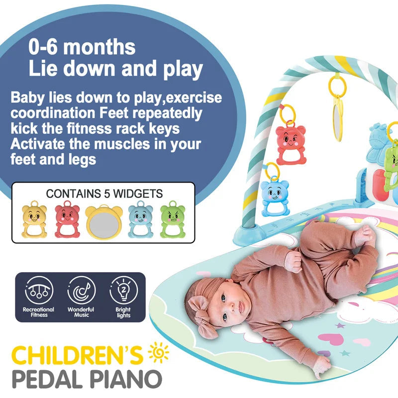 Baby Fitness Stand Music Play Gym Activity Toys Newborn Piano Crawling Blanket Pedal Game Pad Early Education 0-36 Months Gifts Purest Peak