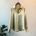 Plus Size Casual Women Silk Shirt 2025 New Fashion Loose Long Sleeve Button-Down Blouse Female Elegant Top Office Acetate Shirts Quick Pick Grocers
