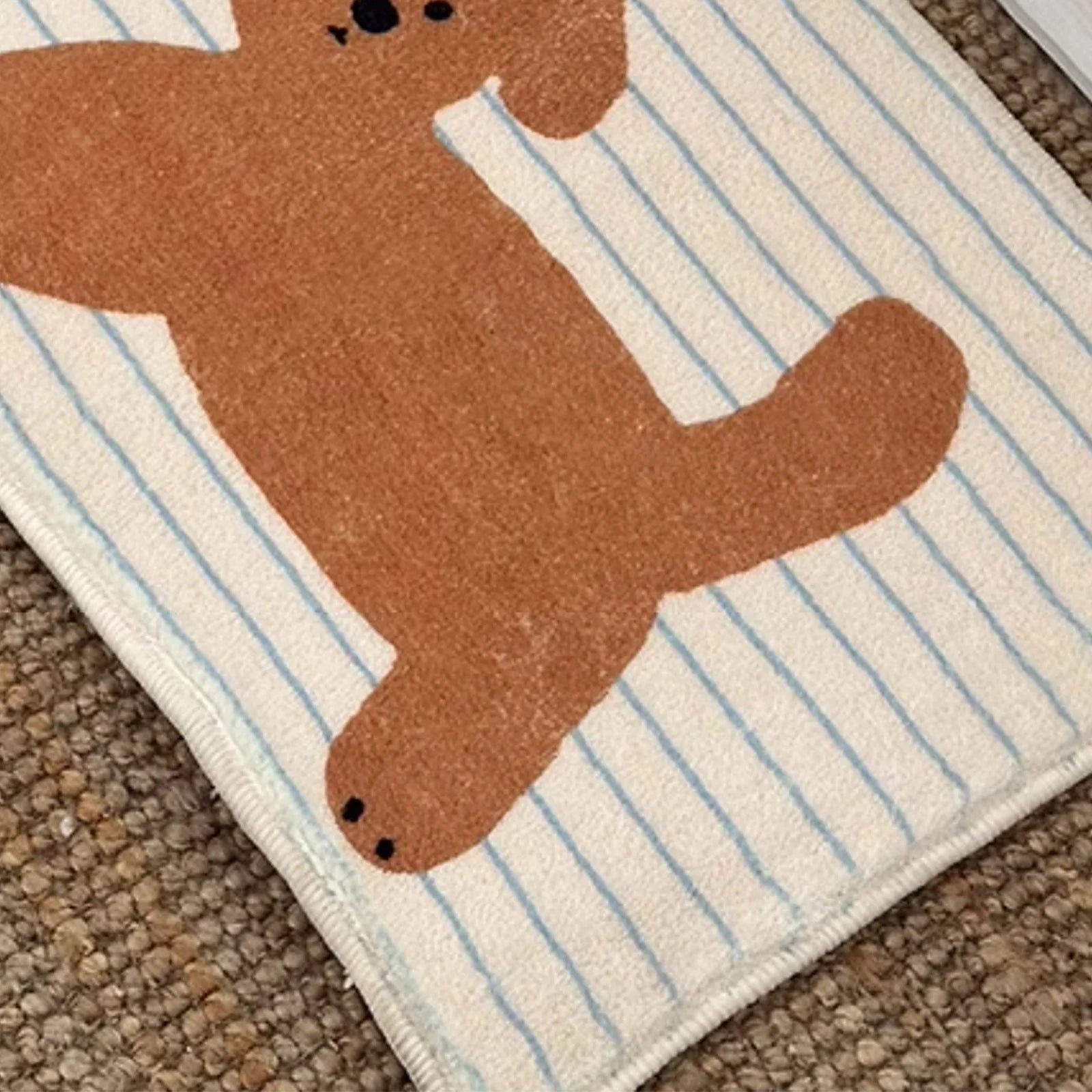 Striped puppy printed short fleece bathroom anti-slip mat, cute style door mat, indoor small carpet Quick Pick Grocers