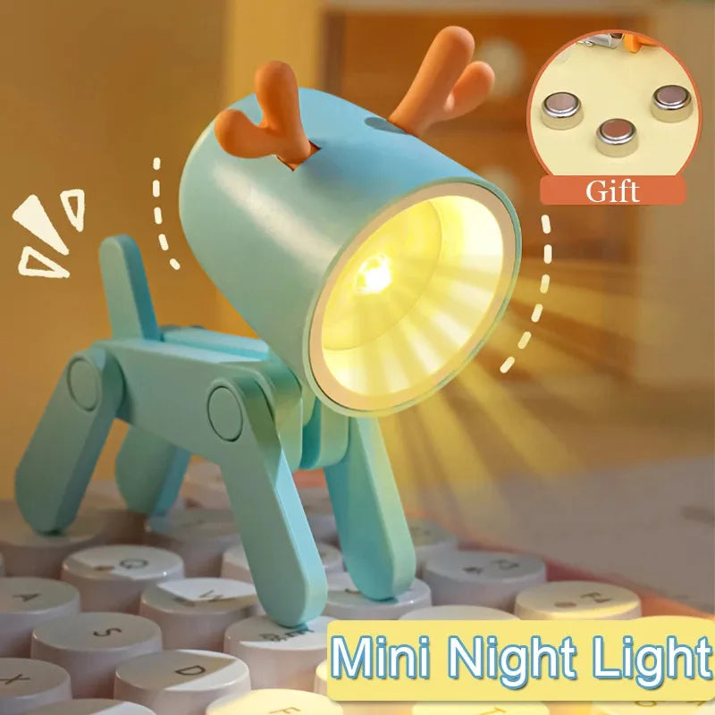 LED Night Light Mini Folding Desk Lamp Cute Pet Lights Dog Deer Portable Night Light Student Living Room Decor Gift Quick Pick Grocers