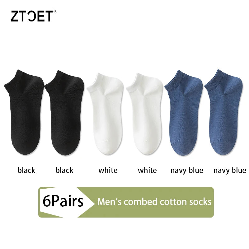 6Pairs High Quality Men Combed Cotton Socks Short Breathable Odor proof and antibacterial Business Spring Summer for Male sock Quick Pick Grocers