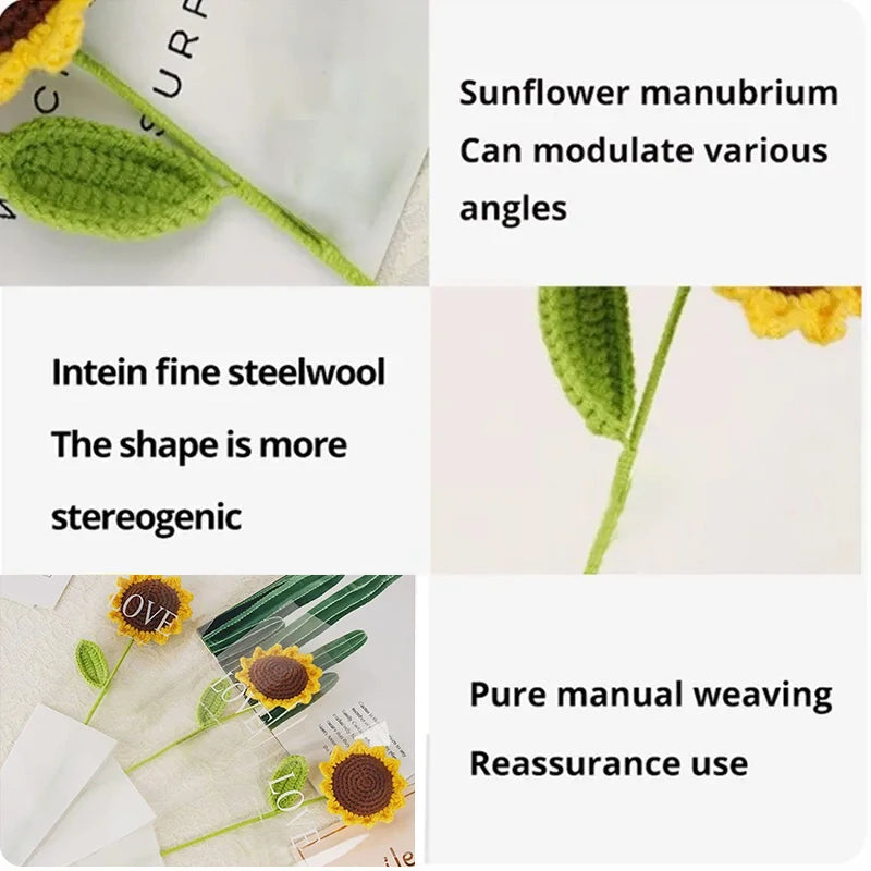 3Pcs Sunflower Hand Woven Bouquet Creative Wool Knitting Flower Sunflower Decorations Teachers Day Mother S Day Birthday Gift Quick Pick Grocers
