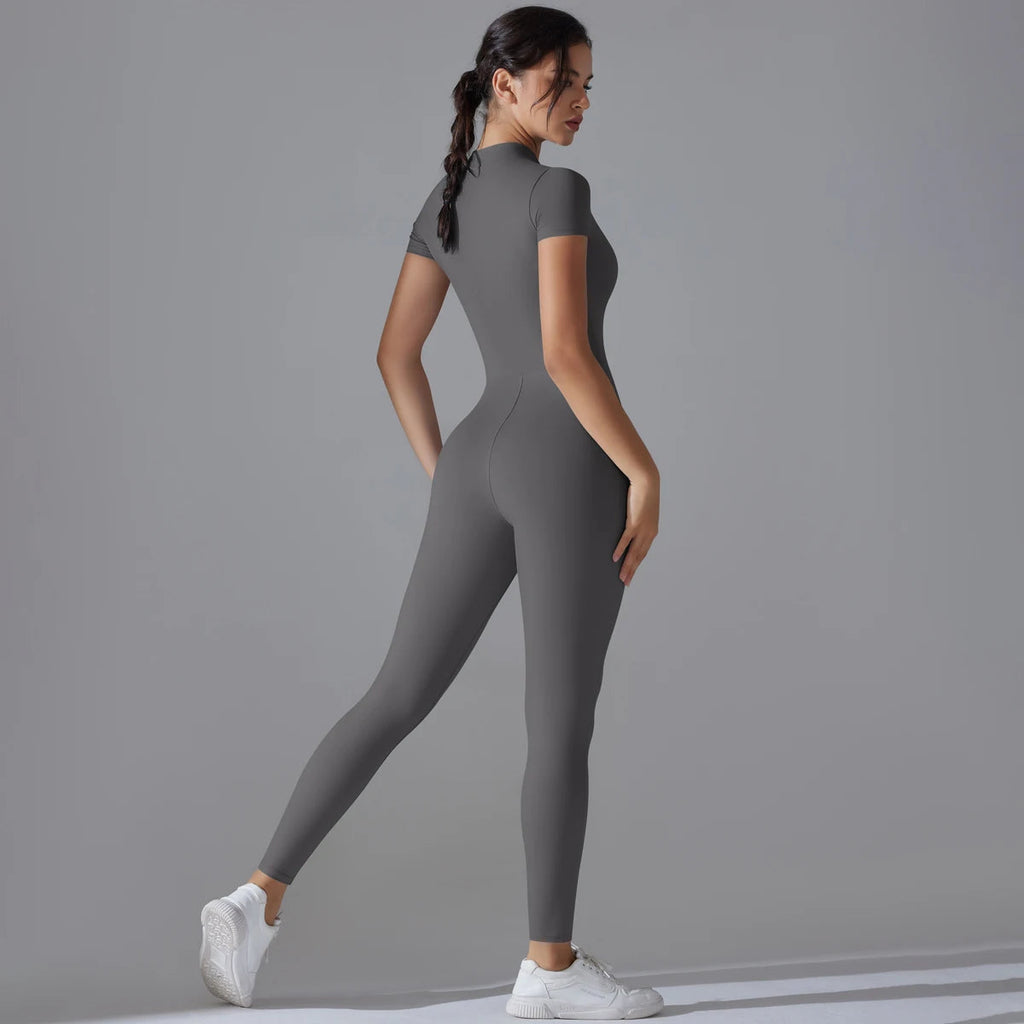 Yoga Set Women's Jumpsuits One-Piece Suit Zipper Short Sleeve Gym Push Up Workout Clothes Fitness Bodysuit Sportswear Tracksuit Quick Pick Grocers