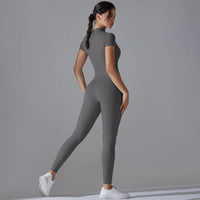 Yoga Set Women's Jumpsuits One-Piece Suit Zipper Short Sleeve Gym Push Up Workout Clothes Fitness Bodysuit Sportswear Tracksuit Quick Pick Grocers