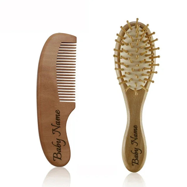 Personalized Wooden Baby Brush Custom Name Baby Wool Comb New Born Hair Brush Infant Head Massager Bath Brush Comb for Kids Purest Peak