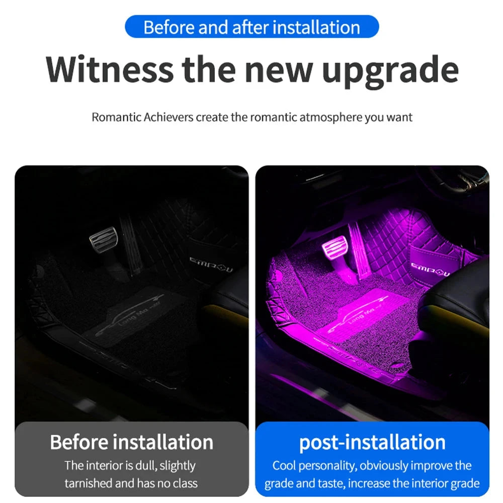LED Car Interior Ambient Lights Foot Strip Lighting Kit Accessories Backlight Remote App Music Control Auto RGB Decorative Lamp Econic Blanks
