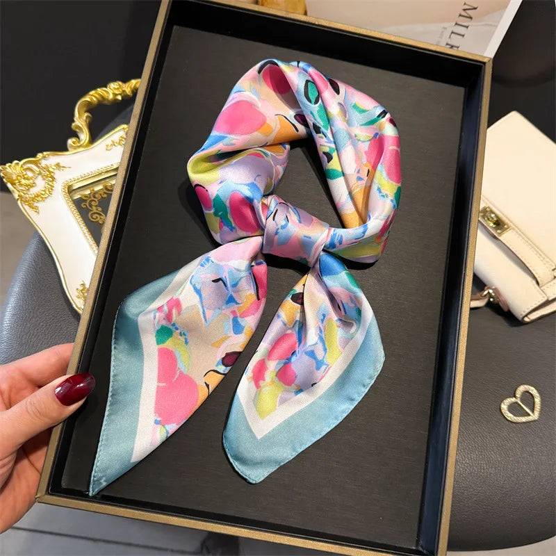 Bohemian Style Print Luxury Brand Silk Square Scarf Women Satin Shawls Neckerchief Wrap Scarves Bandana Hair Hjiab Floral Quick Pick Grocers