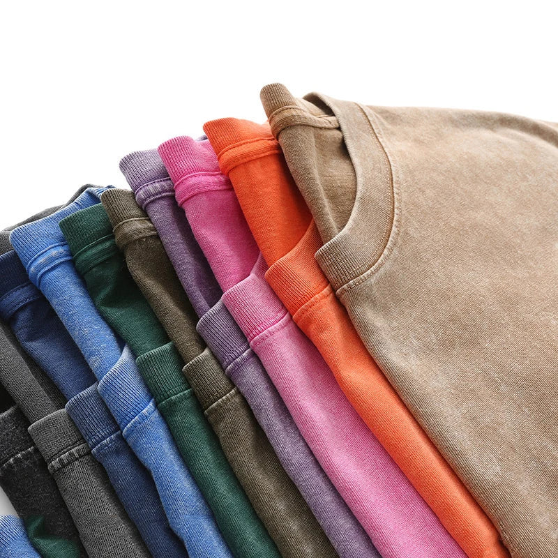 Men's Summer T-shirt 230G Heavy Cotton Vintage Washed T-Shirts Oversized Short Sleeve Loose Streetwear Short Sleeve Tops Tee Quick Pick Grocers
