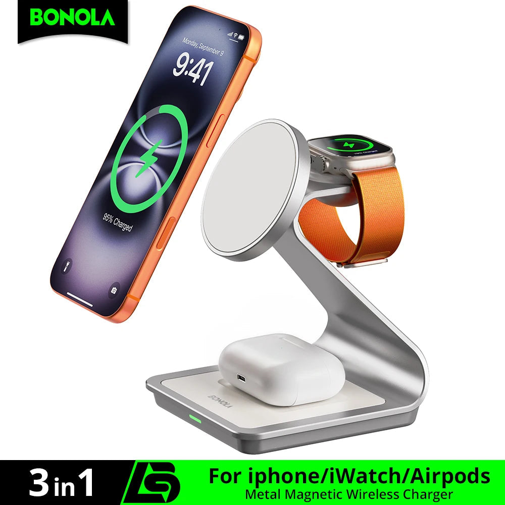 Bonola Magnetic 3 in 1 Wireless Charger for iPhone 17/16/15/13/14/12 30W Wireless Charging Station for Apple Watch/AirPods Pro Quick Pick Grocers