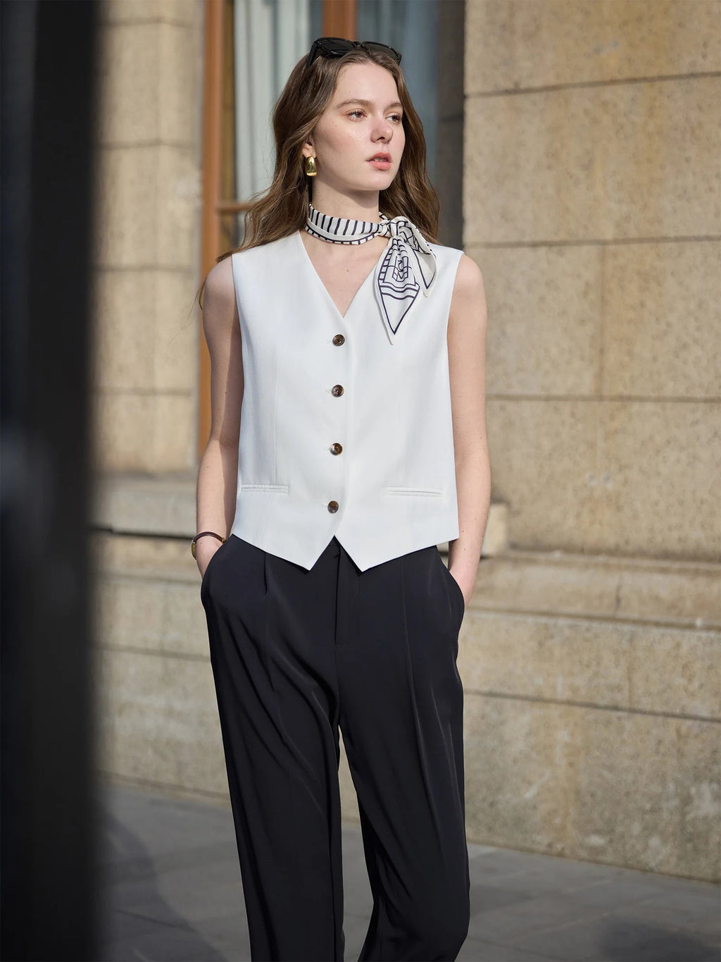 FSLE 2025 Summer Old Money Vest Wide-Leg Pants Set Vintage Tailored Two-Piece Adjustable Waist Eco Linen for Boardroom to Brunch Quick Pick Grocers