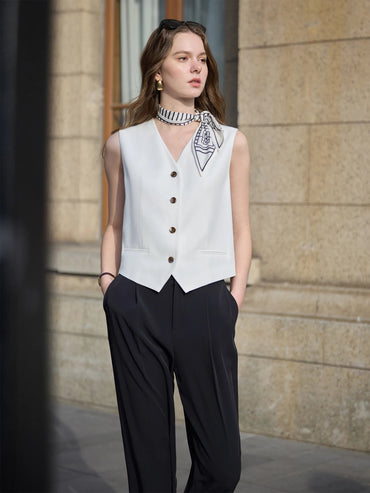FSLE 2025 Summer Old Money Vest Wide-Leg Pants Set Vintage Tailored Two-Piece Adjustable Waist Eco Linen for Boardroom to Brunch Quick Pick Grocers