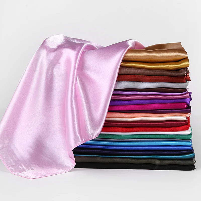 Luxury Brand Silk Scarf Women Satin Solid color Hijab Scarves Muslim Pareo Bandana Female Shawl Wrap Headband Foulard 90*90cm Quick Pick Grocers