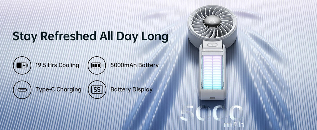 JISULIFE Portable Handheld Fan with LED Display,5 Speeds,5000mAh,150°Folded,3-IN-1 Hand/Desk/Neck Multifunction Personal Fan Quick Pick Grocers