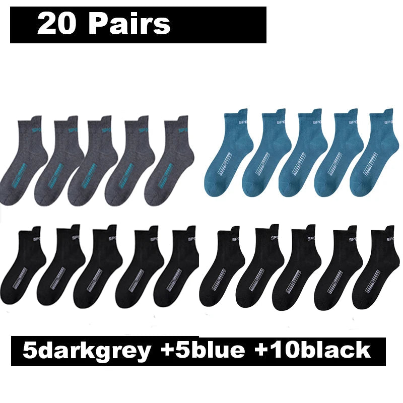 10/20Pairs High Quality Men's Socks Casual Breathable Cotton Man Run Sports Socks Spring Autumn Male Sox Gifts Plus Size 38-45 Quick Pick Grocers