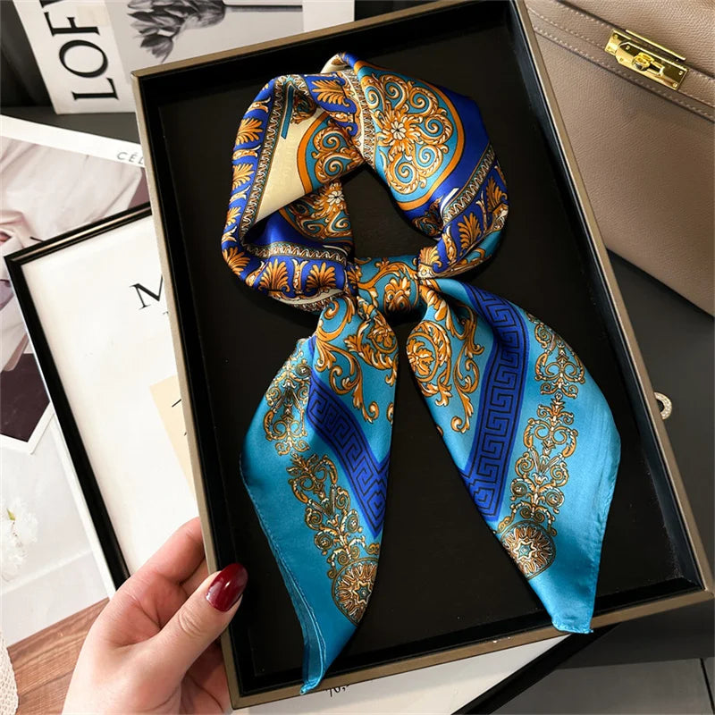 2025 New Fashion 70X70cmPrinted Women's Scarf Pashmina Silk Scarf Square Shawl Decorative Headband Neck Luxury Design Bandana Quick Pick Grocers