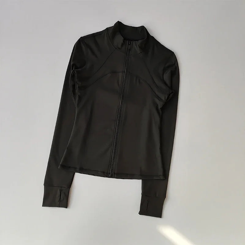 Outdoor Sports Long Sleeved Women Slim Yoga Clothes Quick Dry Zipper Cardigan Stand Up Collar Jacket Running Fitness Jacket Top Quick Pick Grocers