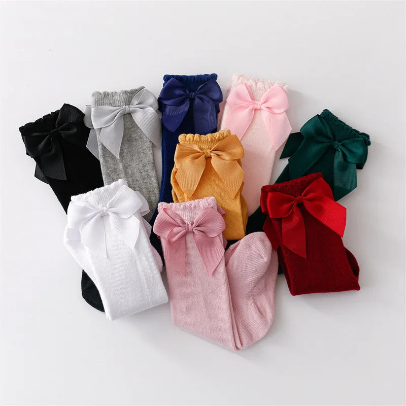 Lawadka Cotton Baby Girls Socks With Bows Knee High Children Princess Socks For Girls Toddler Kids Long Sock Autumn 0-7Years Old Quick Pick Grocers