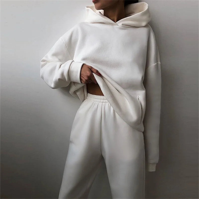 Women's Tracksuit Suit Autumn Fashion Warm Hoodie Sweatshirts Two Pieces Oversized Solid Casual Hoody Pullovers Long Pant Sets Quick Pick Grocers