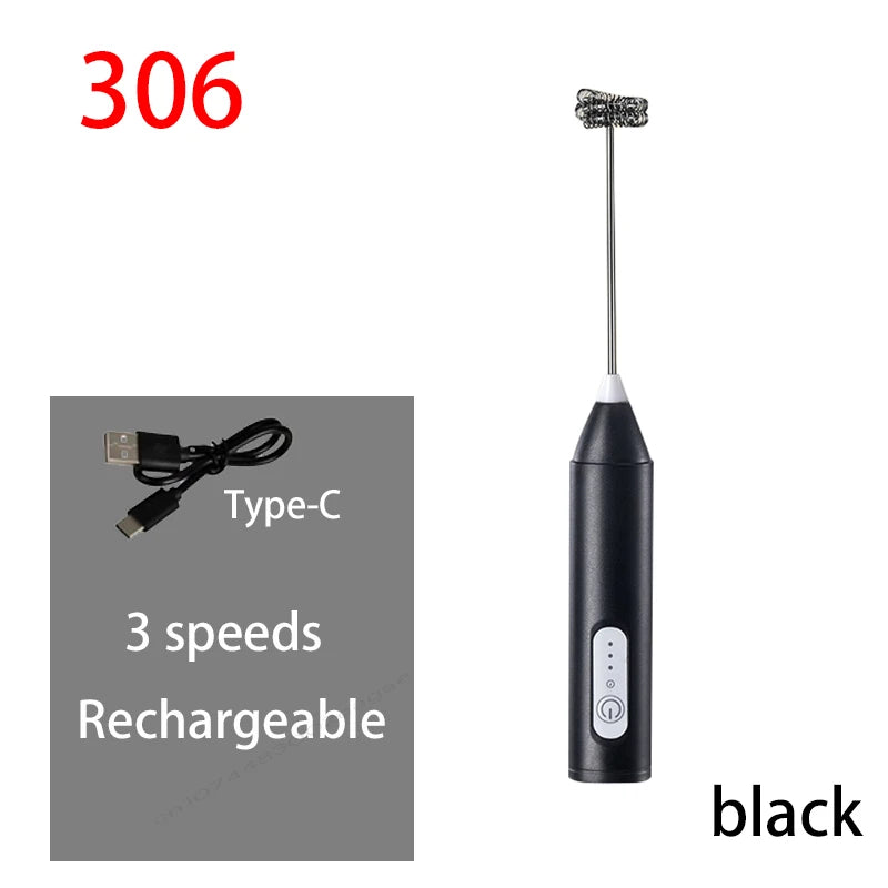 HOT  Electric Milk Frother + Egg Beater Wireless Type-C Charging 3 Speeds Mini Handheld Foam Maker Coffee Whisk Cooking Tools Quick Pick Grocers