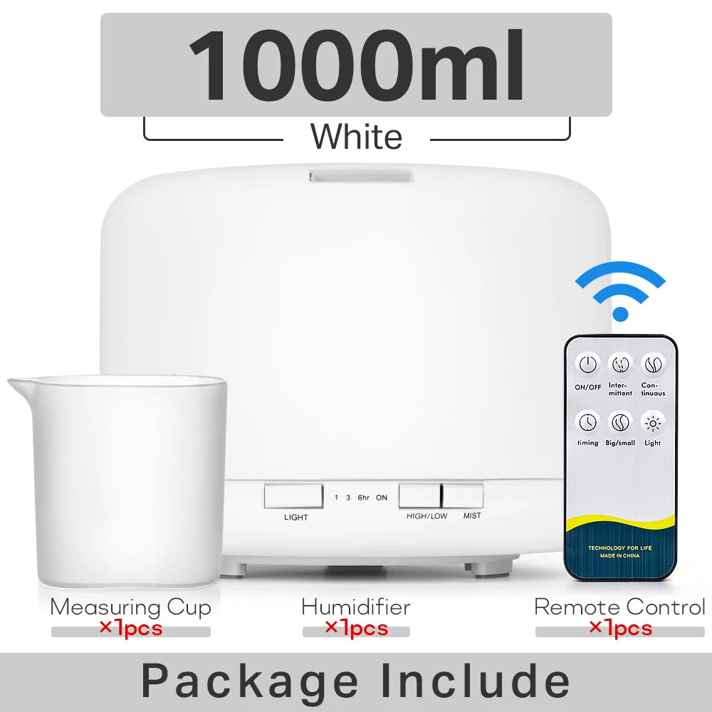 Air Humidifier Essential Oil Diffuser 300ML 500ML 1000ML With Lights Remote Control Ultrasound Electric Aromatherapy Diffuser Quick Pick Grocers