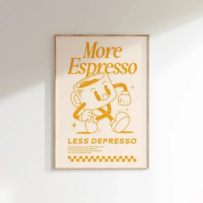 More Espresso Less Depresso Wall Art, Coffee Quote Wall Art, Coffee Station Wall Art, Coffee Bar Print, Cute Prints, Retro Quote Quick Pick Grocers