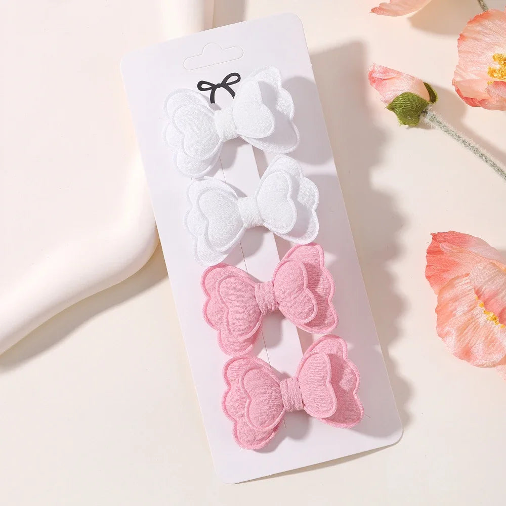 4Pcs/set Candy Colored Hair Clip Set for Girls Double Layered Bow Cute Bangs Hair Pin Cotton Safe Children's Hair Accessories Purest Peak