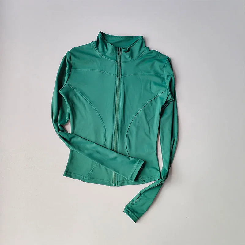 Outdoor Sports Long Sleeved Women Slim Yoga Clothes Quick Dry Zipper Cardigan Stand Up Collar Jacket Running Fitness Jacket Top Quick Pick Grocers