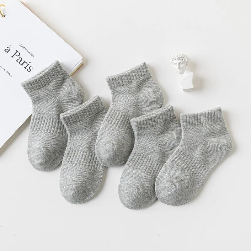 5 Pairs/Lot 2023 New Summer Children Socks Cotton Kids Fashion Black White Gray For 1-12 Years Teen Student Baby Girl Boy Socks Quick Pick Grocers